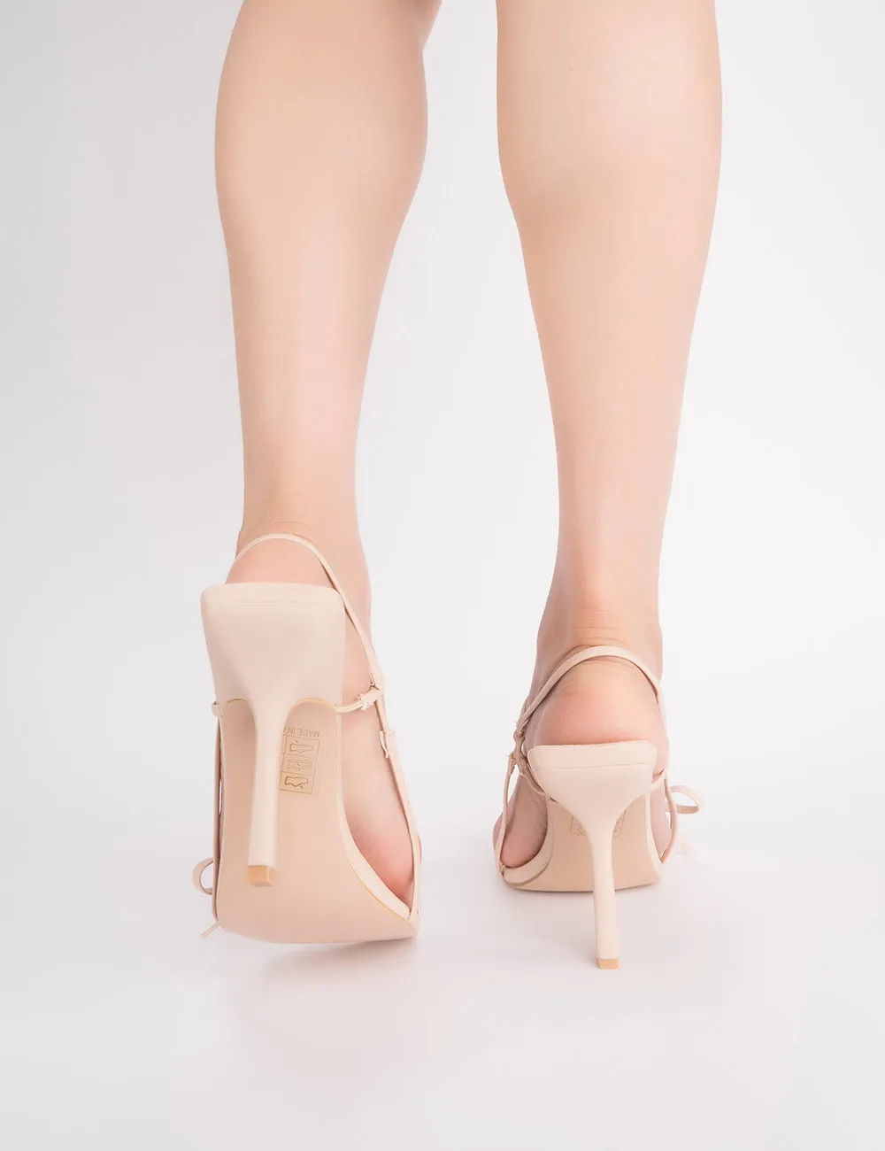 Giselle Strappy Square Toe Mid Heels in Nude PU