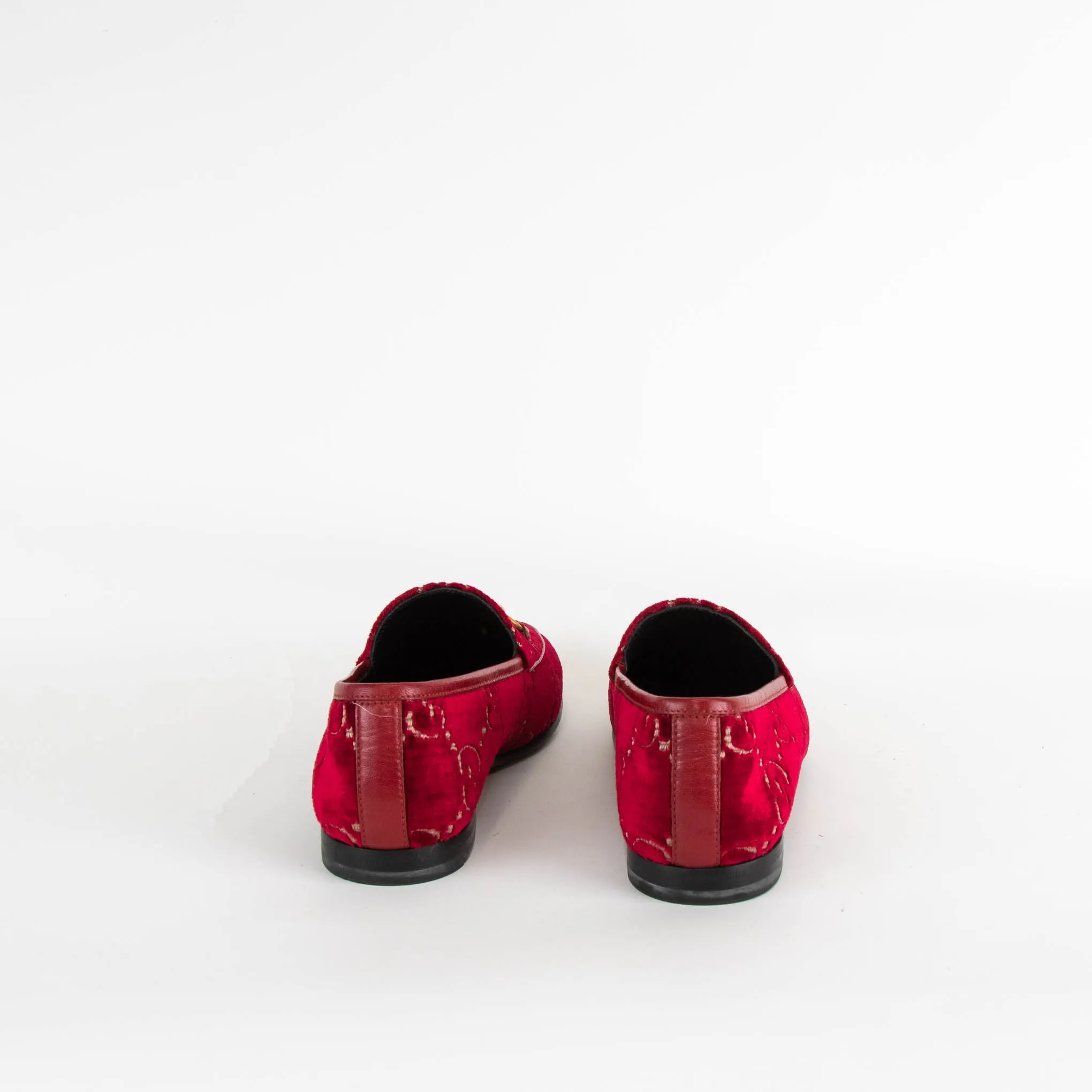Gucci Burgundy Velvet Monogram Loafers