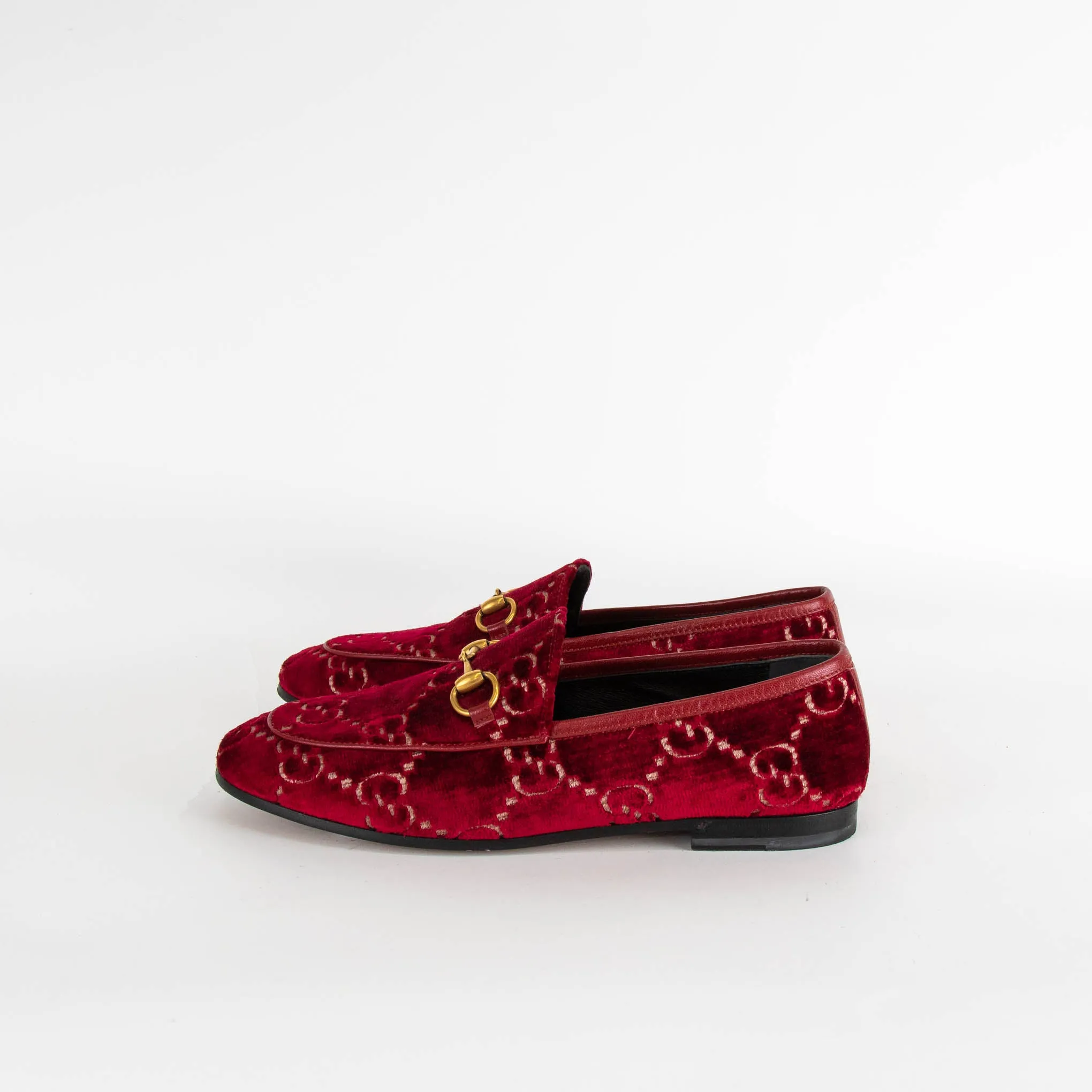 Gucci Burgundy Velvet Monogram Loafers