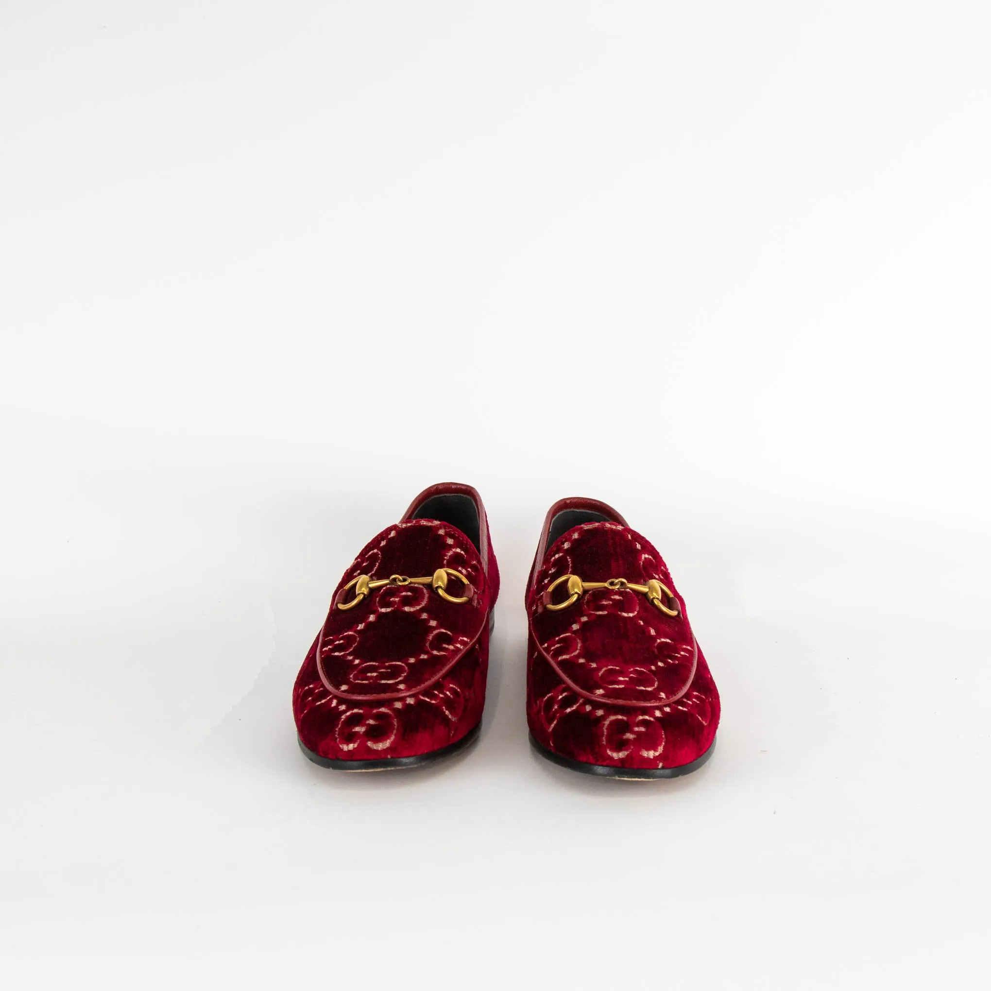 Gucci Burgundy Velvet Monogram Loafers