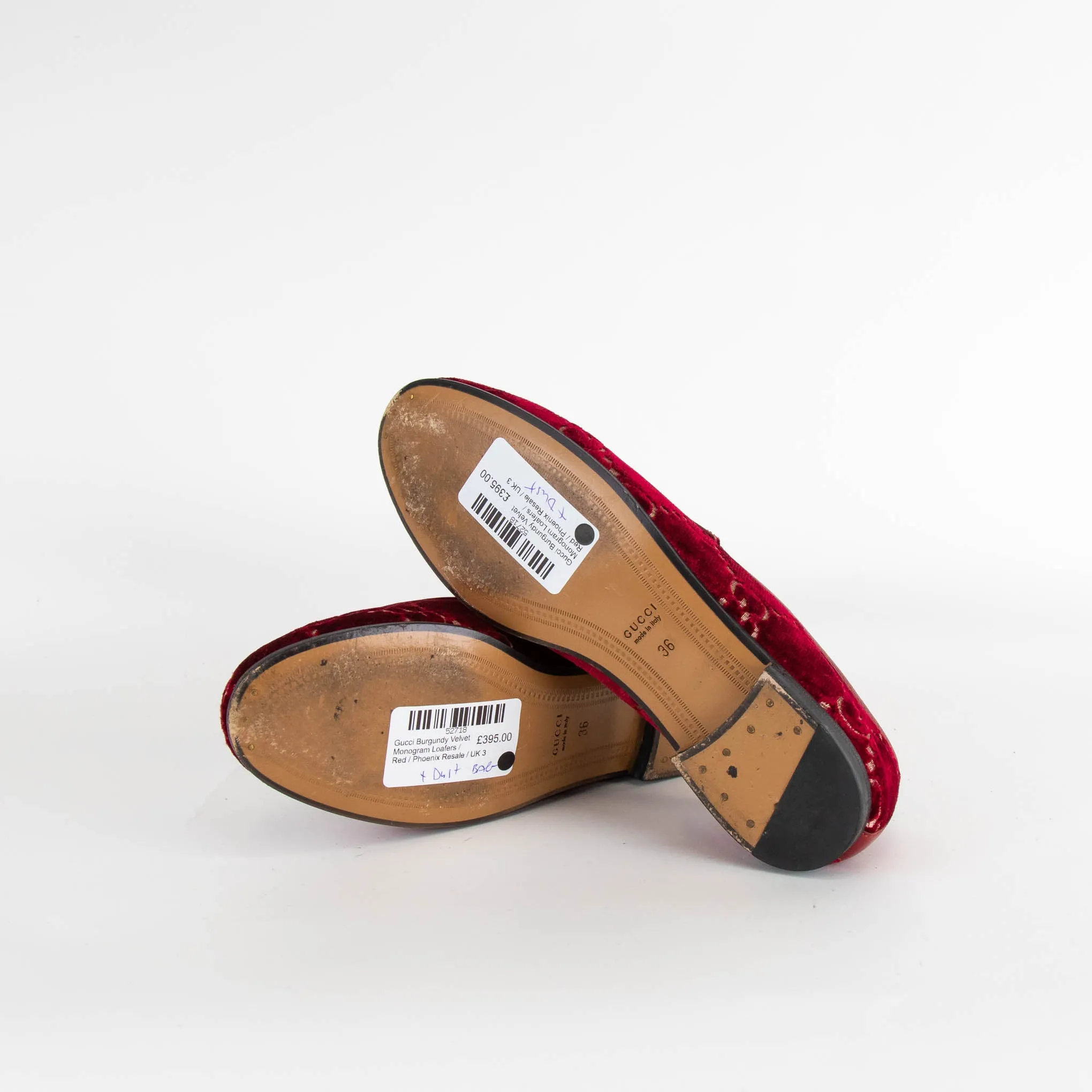 Gucci Burgundy Velvet Monogram Loafers