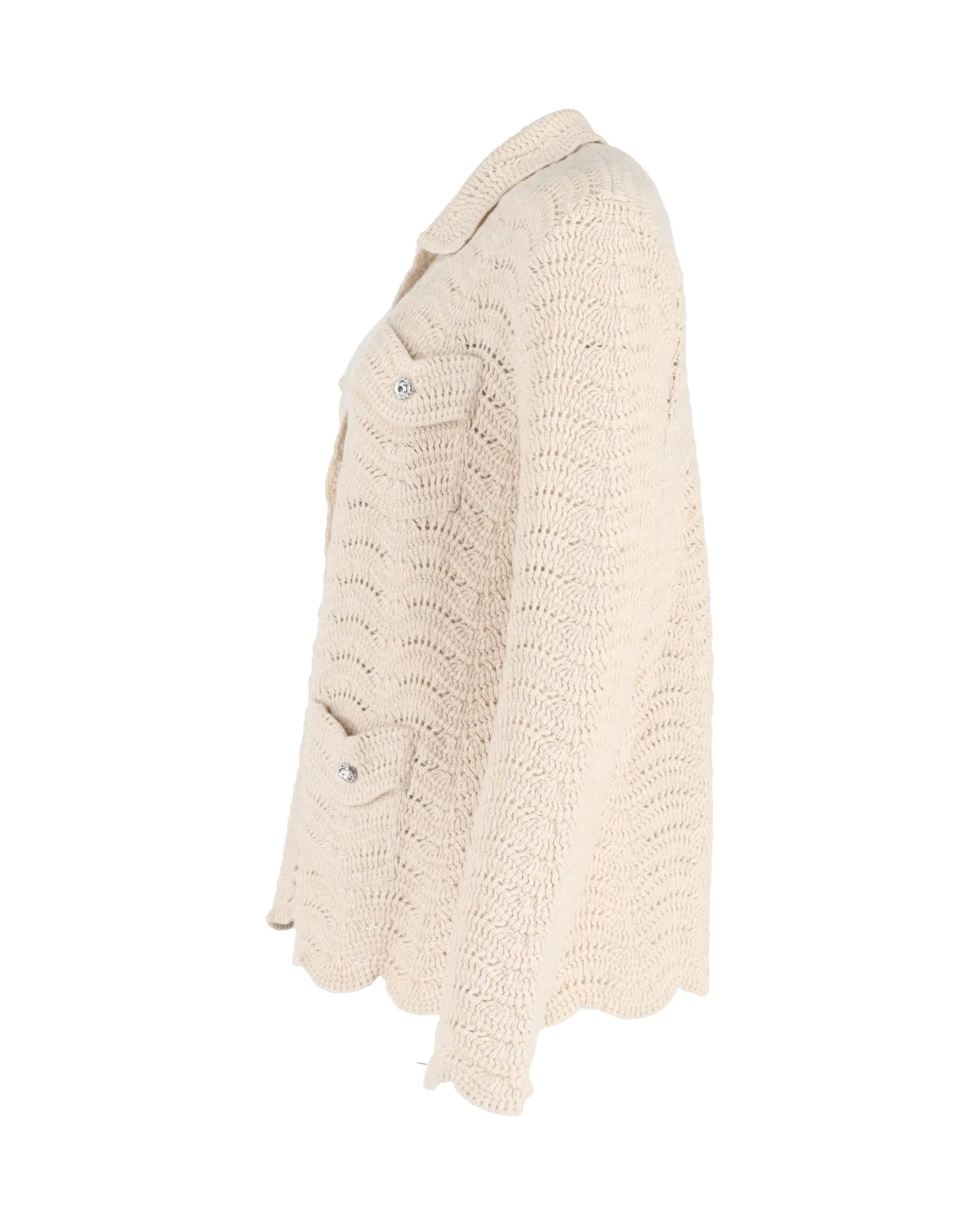 Gucci Crystal-Button Crochet Cardigan In Cream Wool