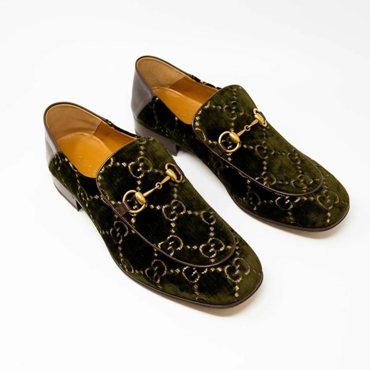 Gucci Green Velvet GG Horsebit Loafers 10.5