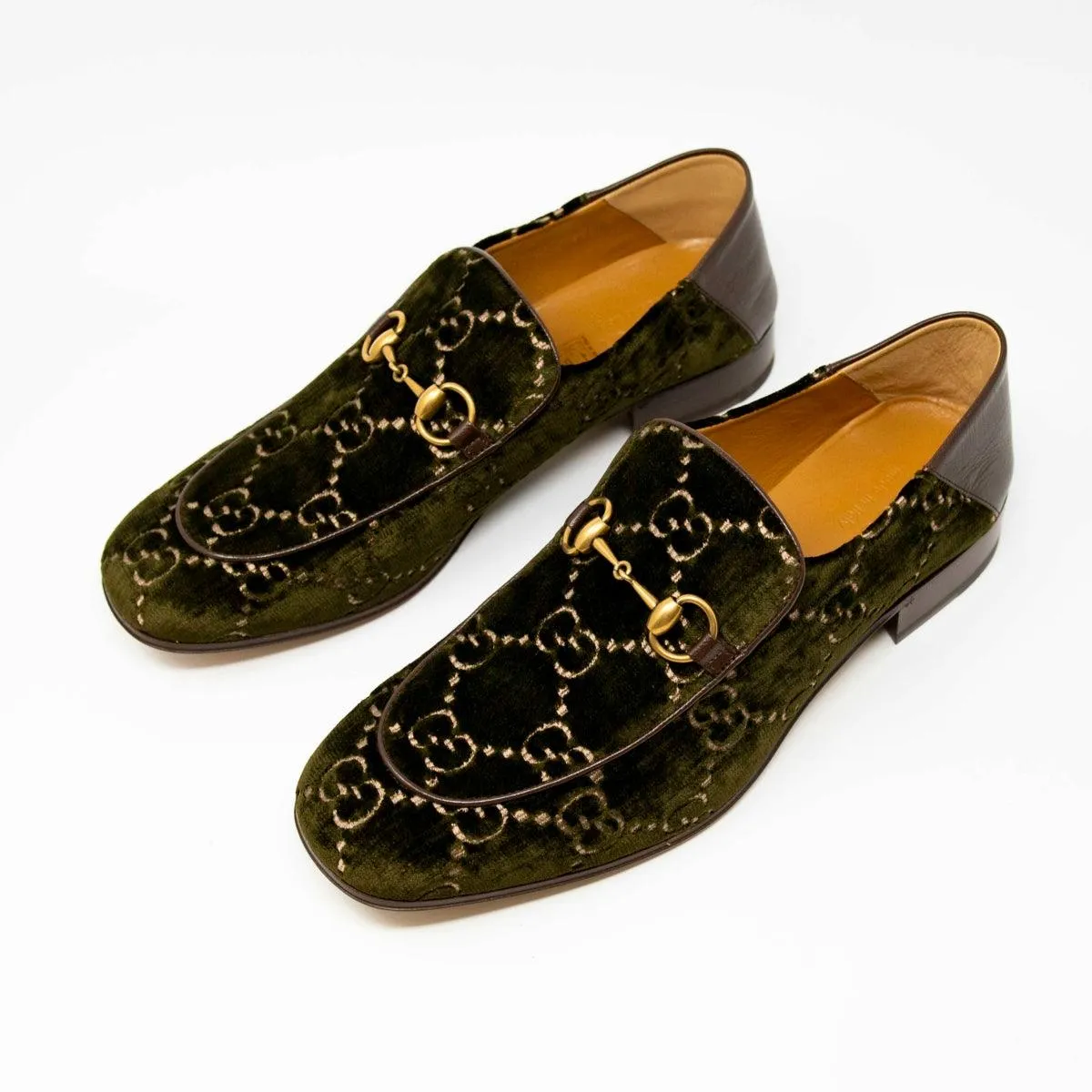 Gucci Green Velvet GG Horsebit Loafers 10.5