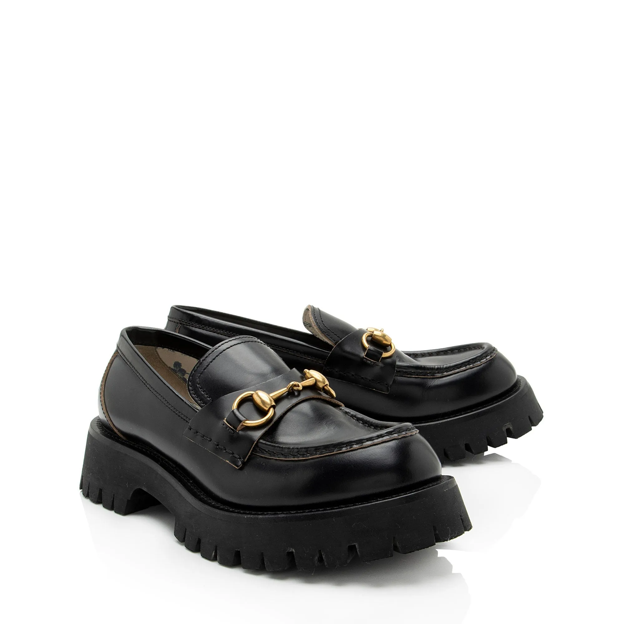 Gucci Leather Horsebit Lug Sole Loafers