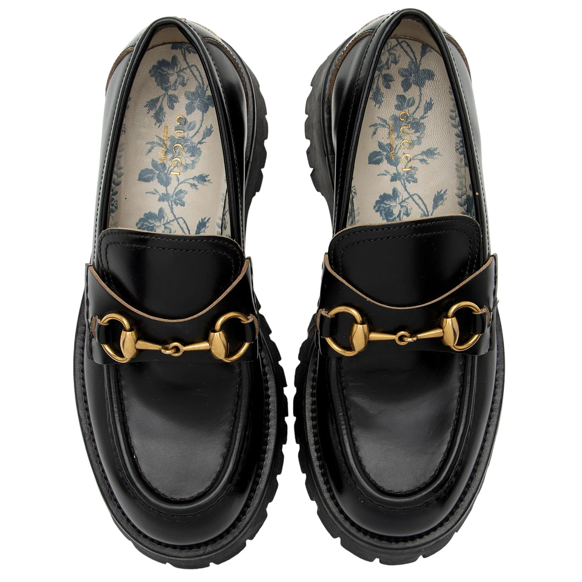 Gucci Leather Horsebit Lug Sole Loafers