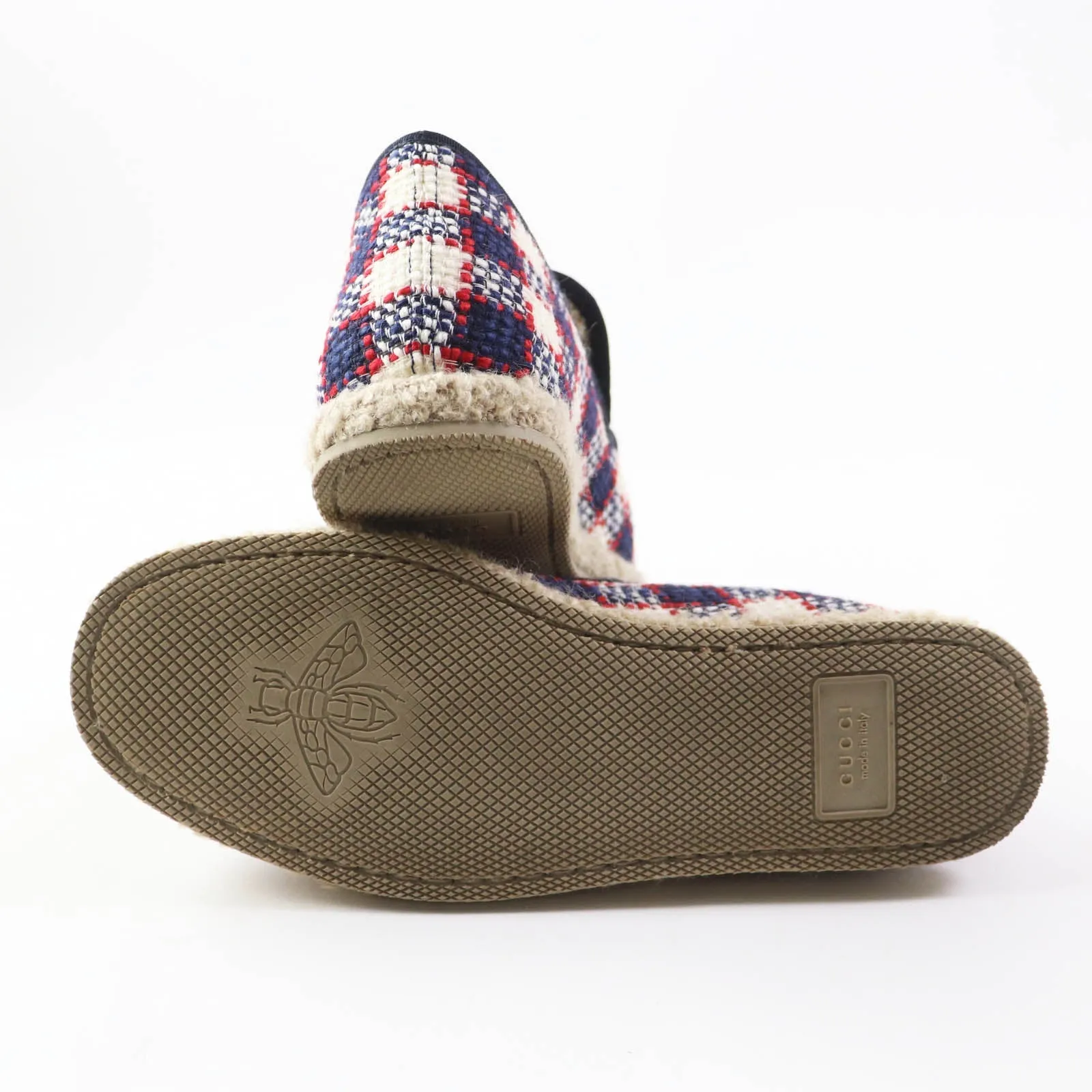GUCCI loafers tweed Navy red white 36.5