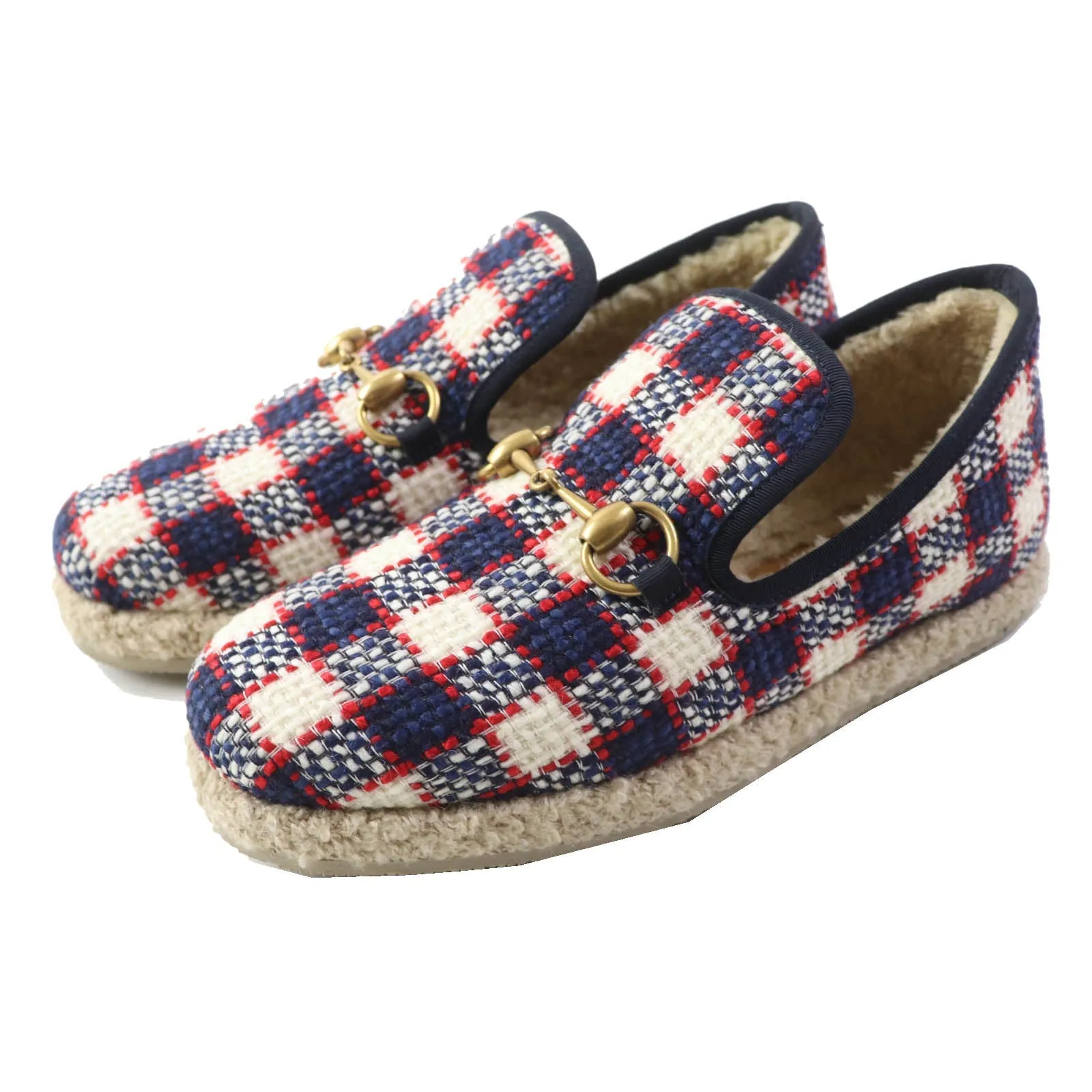 GUCCI loafers tweed Navy red white 36.5