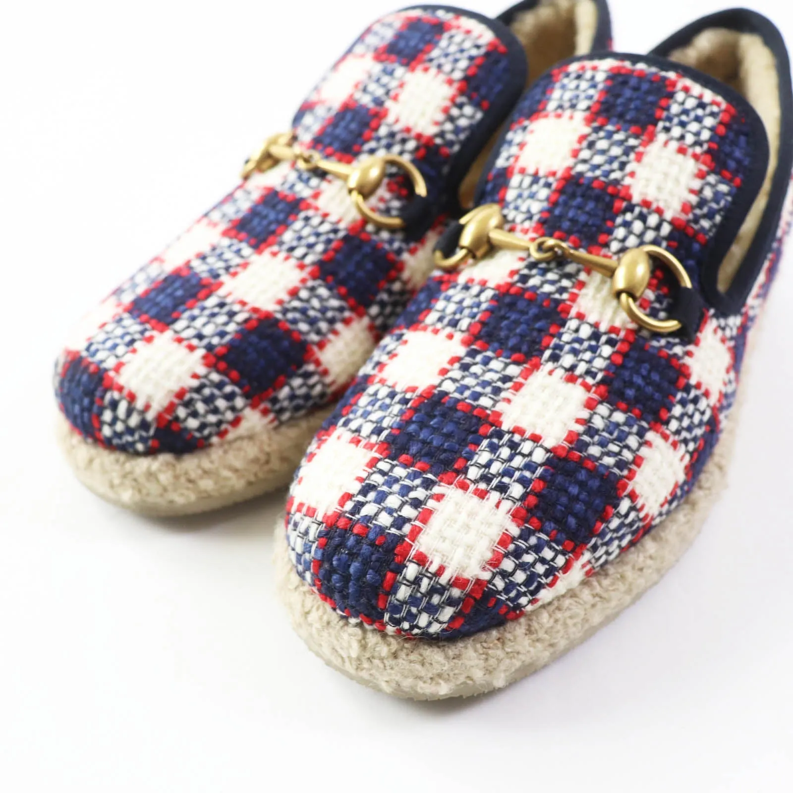 GUCCI loafers tweed Navy red white 36.5