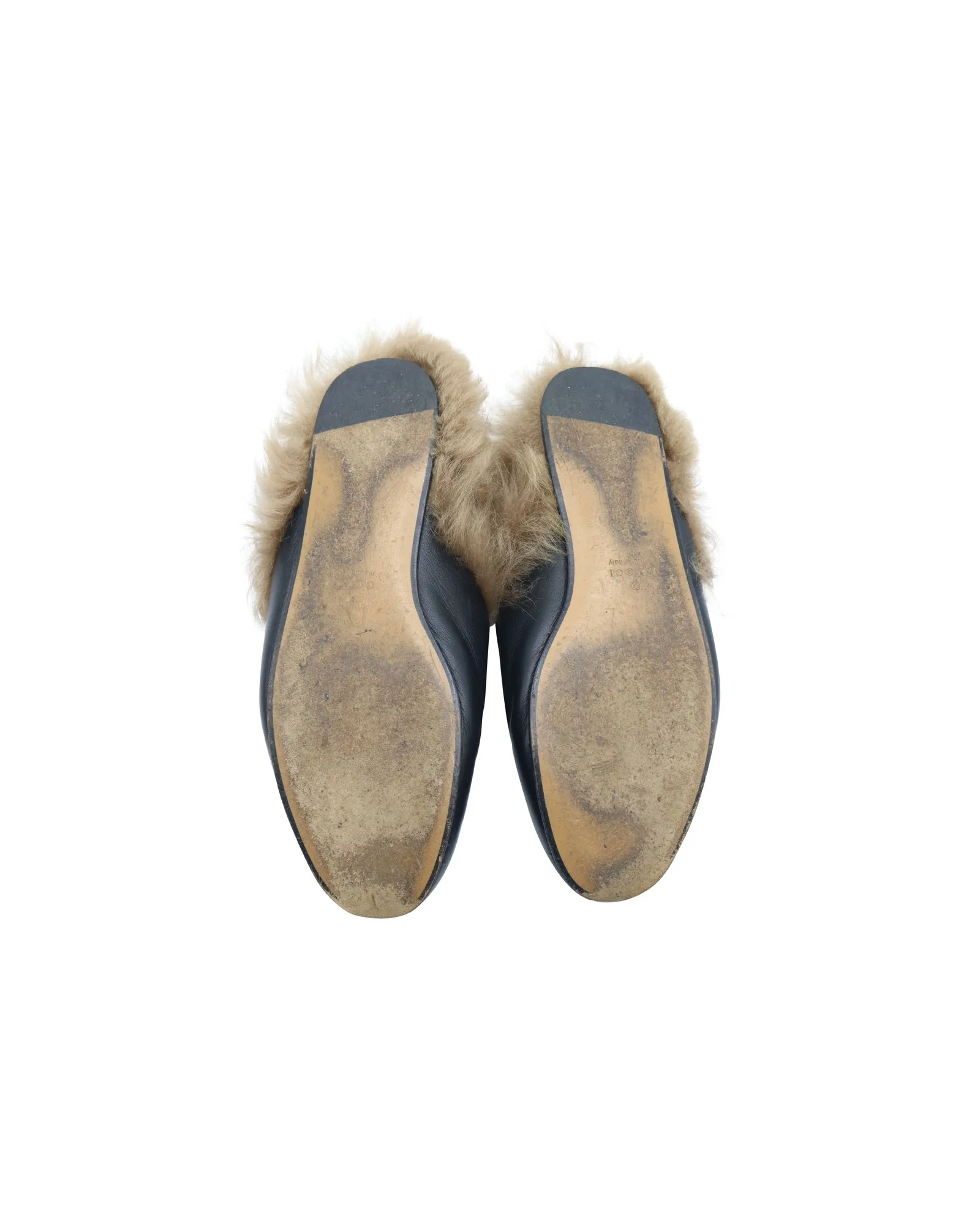Gucci Princetown slippers with Angry Cat Appliqué in Black Leather