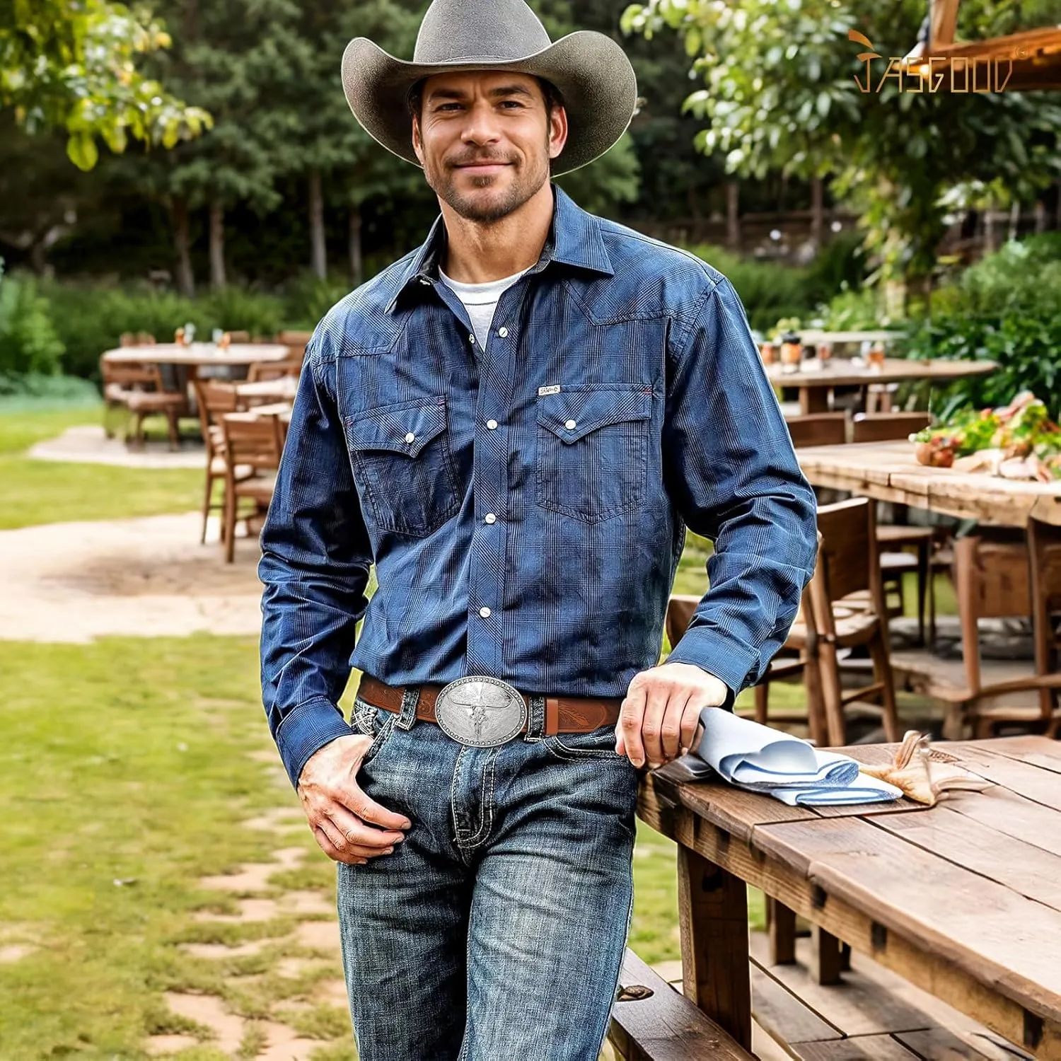 JASGOOD Western Belt Cowboy Belts for Men Women, Cowgirl Western Country Leather Belts Leather Belt for Jeans Pants