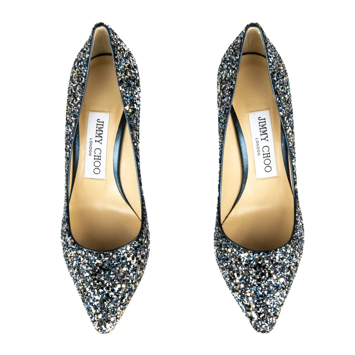 Jimmy Choo Electric Blue Mix Glitter Romy Pumps Size US 5 | EU 35