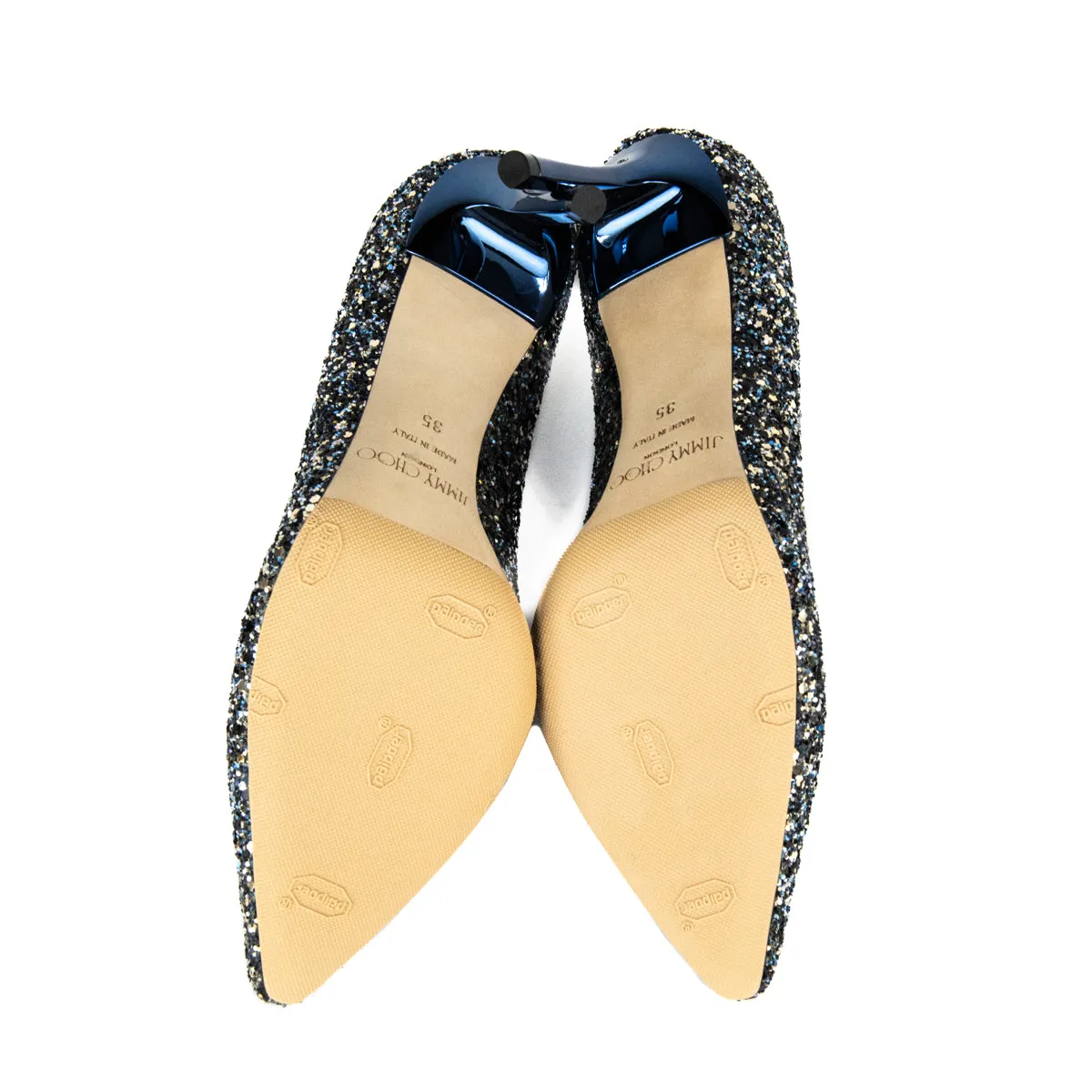 Jimmy Choo Electric Blue Mix Glitter Romy Pumps Size US 5 | EU 35