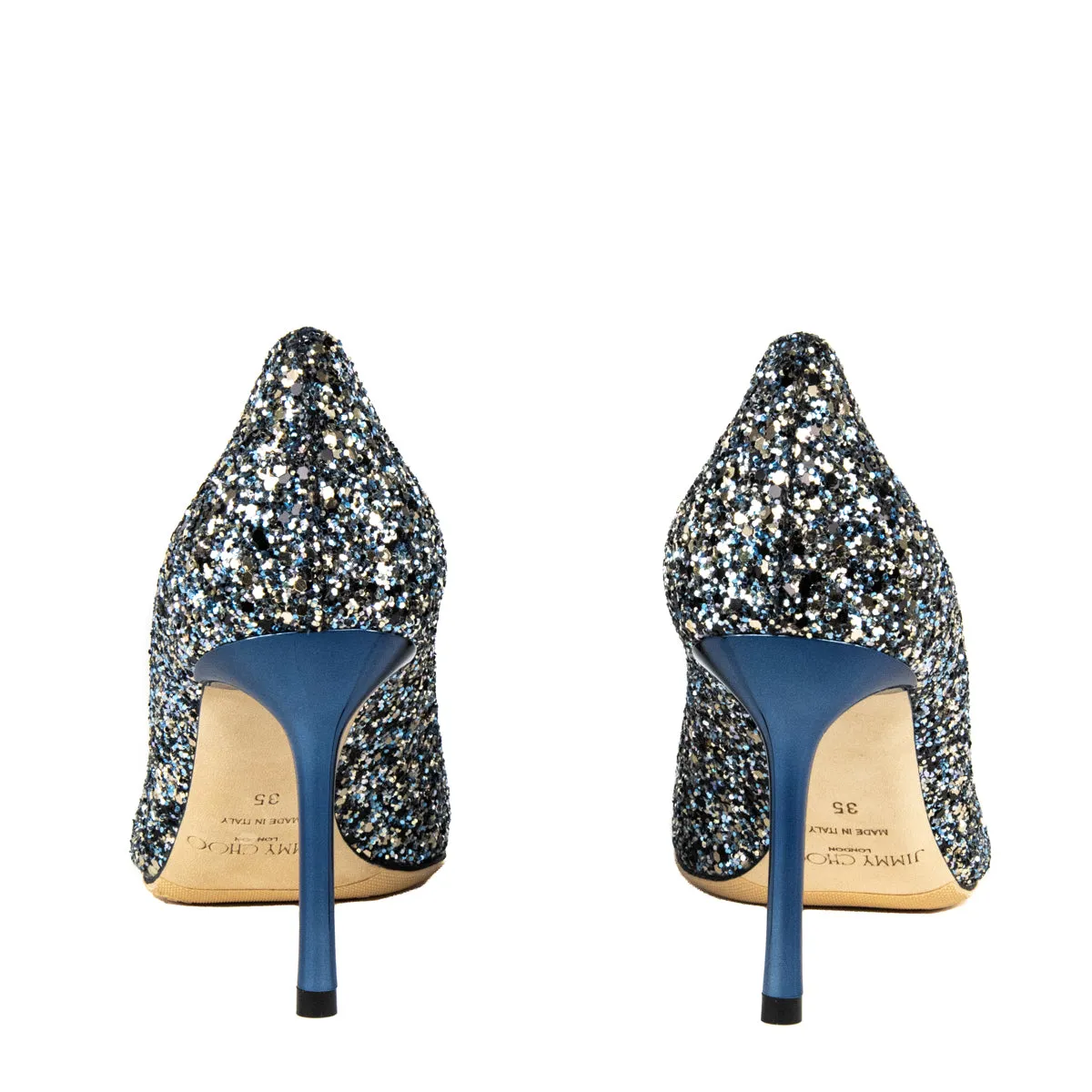Jimmy Choo Electric Blue Mix Glitter Romy Pumps Size US 5 | EU 35
