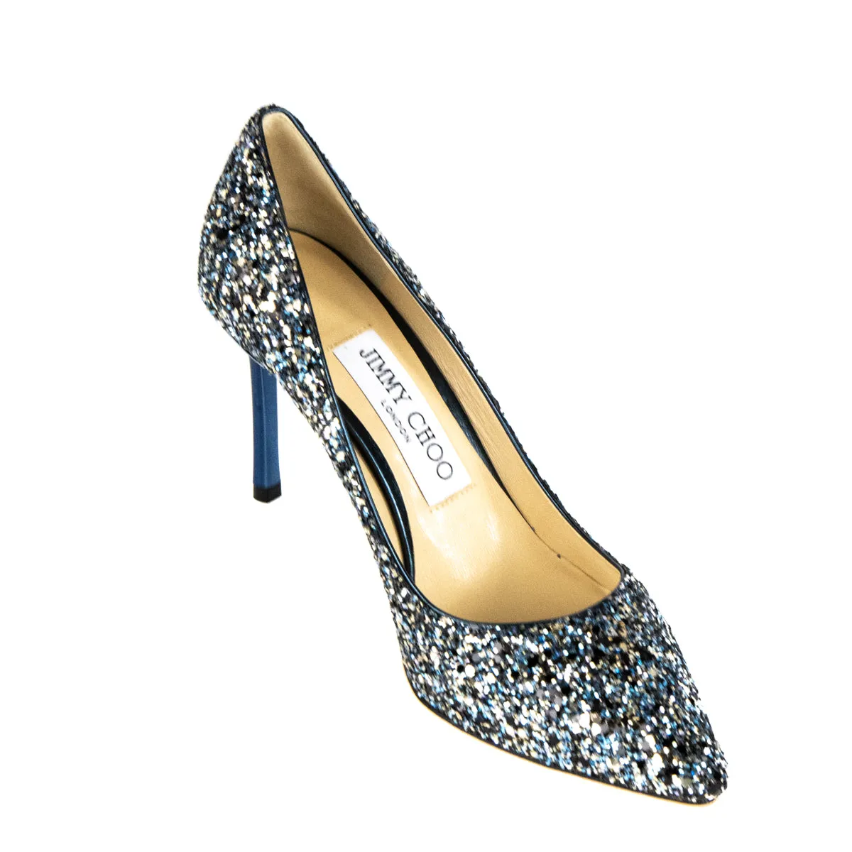 Jimmy Choo Electric Blue Mix Glitter Romy Pumps Size US 5 | EU 35
