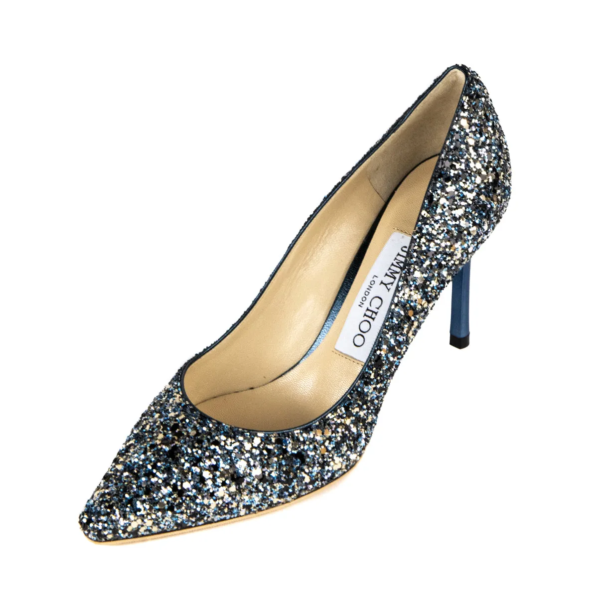 Jimmy Choo Electric Blue Mix Glitter Romy Pumps Size US 5 | EU 35