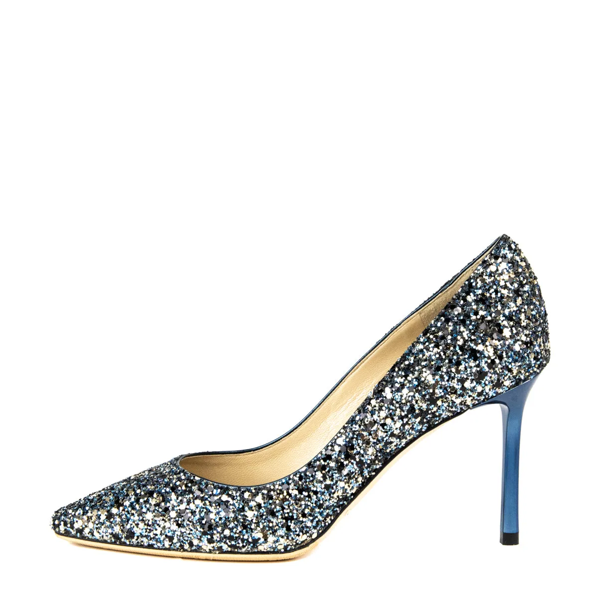 Jimmy Choo Electric Blue Mix Glitter Romy Pumps Size US 5 | EU 35