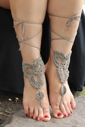 Khaki Triangle Floral Crochet Barefoot Sandals