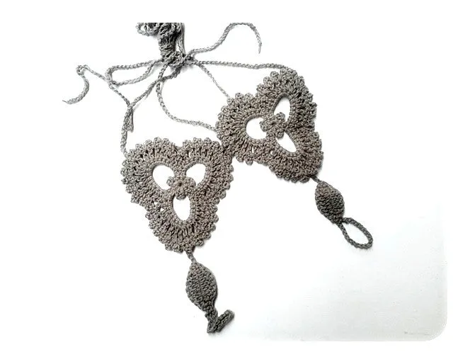 Khaki Triangle Floral Crochet Barefoot Sandals