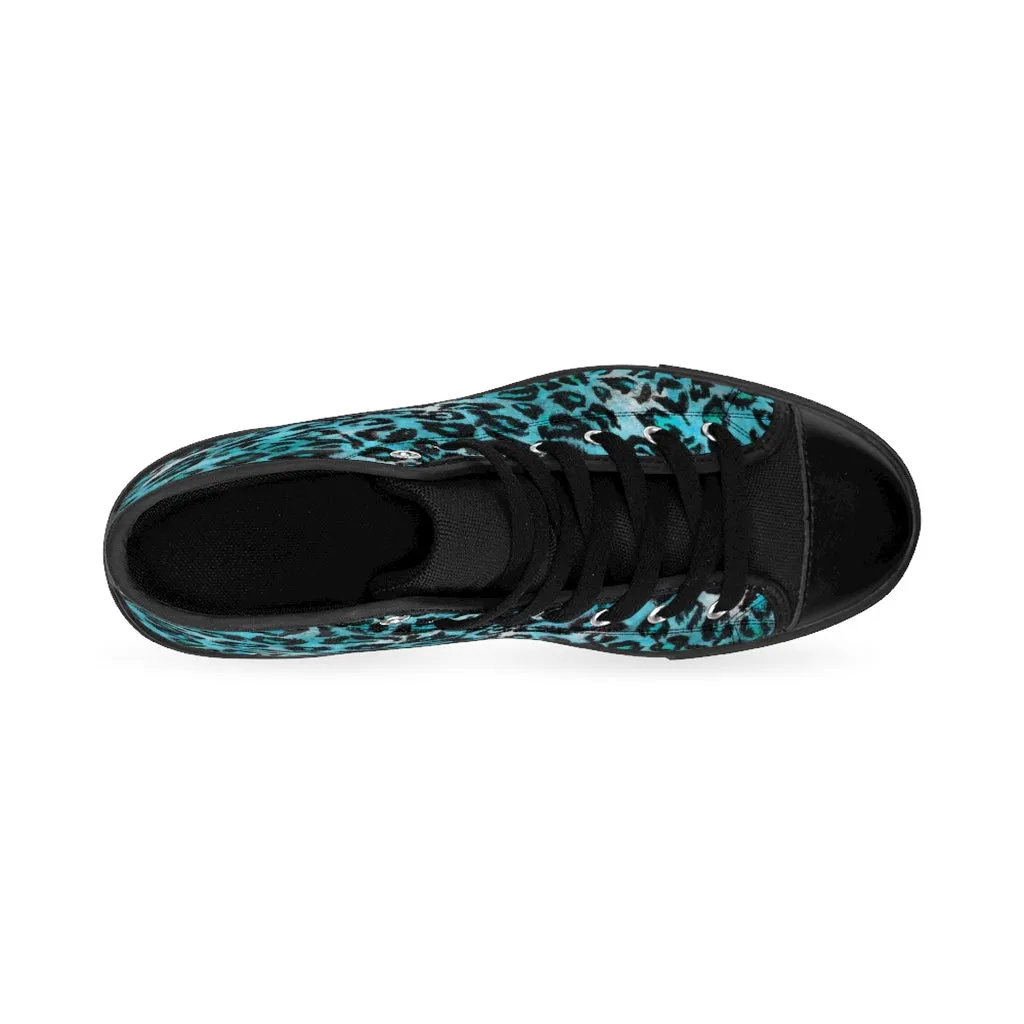 Light Blue Leopard Women's Sneakers, Animal Print High-top Fashion Ladies Tennis Shoes