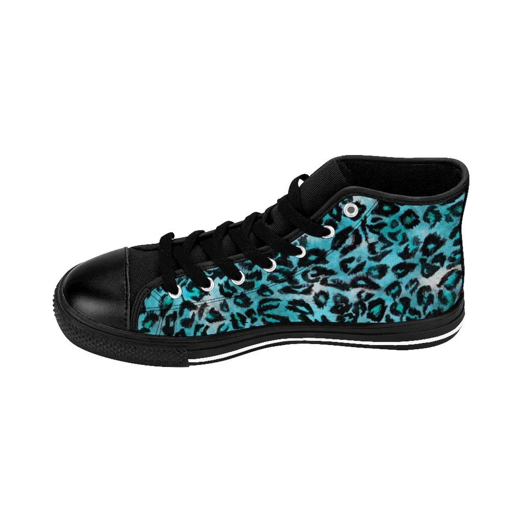 Light Blue Leopard Women's Sneakers, Animal Print High-top Fashion Ladies Tennis Shoes