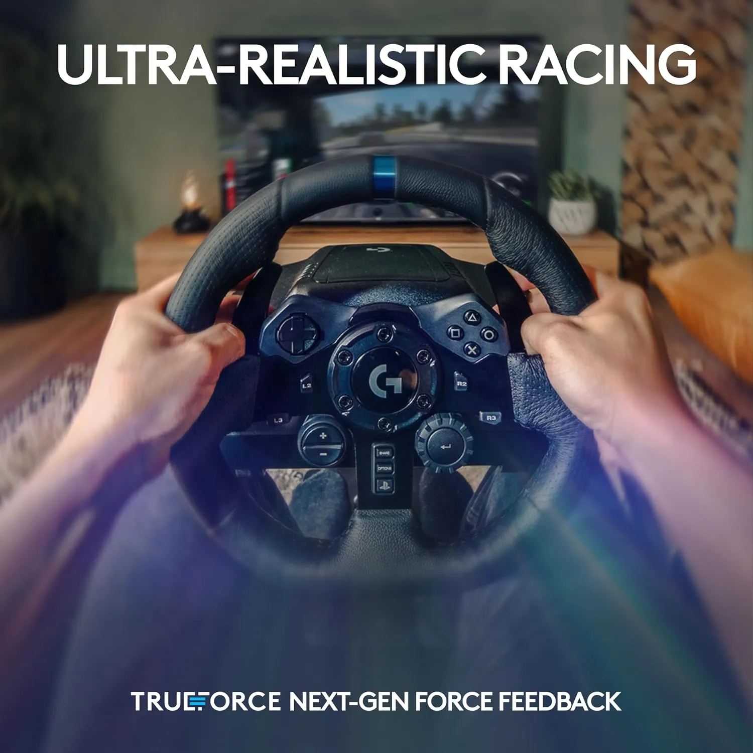 Logitech G923 Racing Wheel and Pedals, TRUEFORCE up to 1000 Hz Force Feedback, Gaming Steering Wheel PS5, PS4, PC, Mac, Genuine Leather- Black