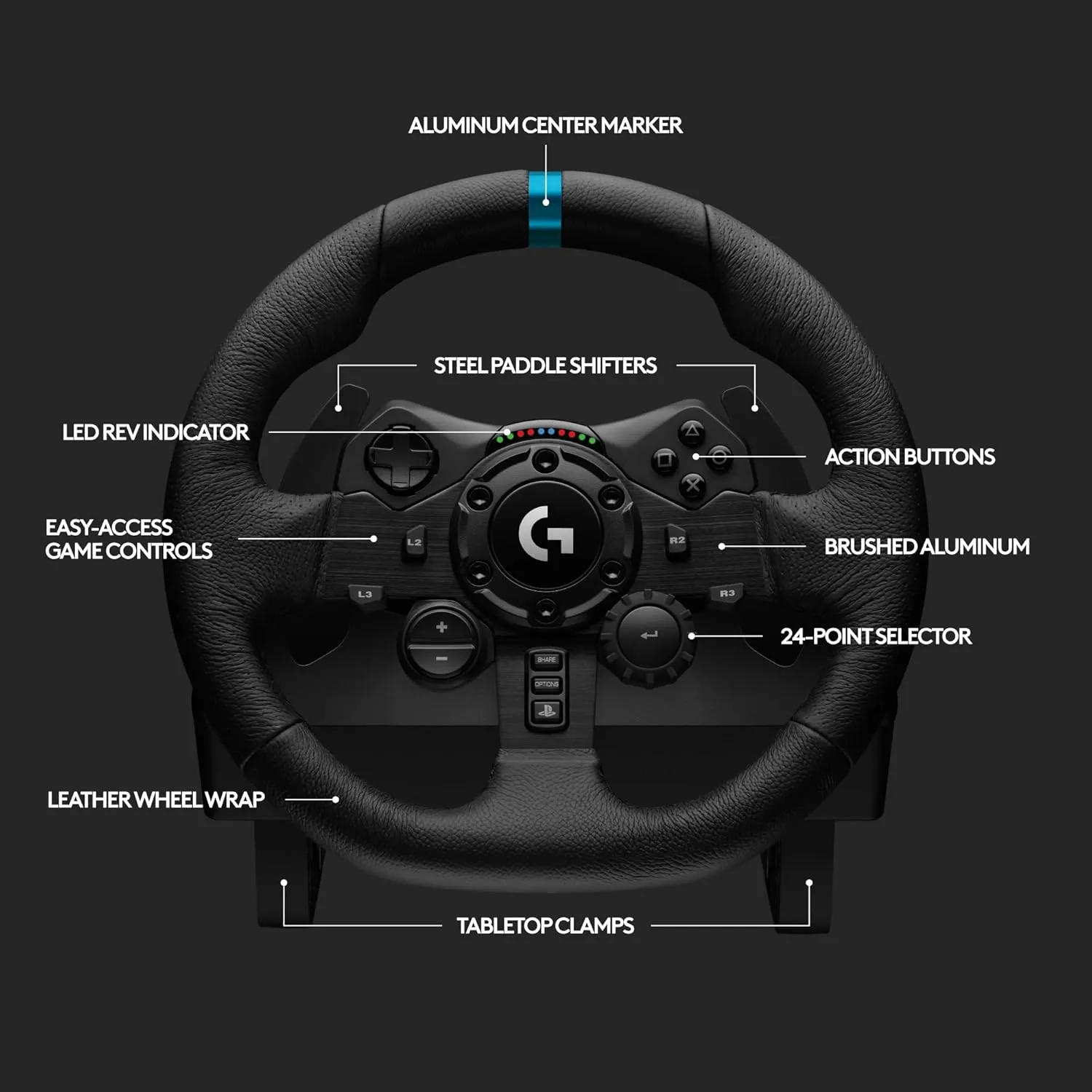 Logitech G923 Racing Wheel and Pedals, TRUEFORCE up to 1000 Hz Force Feedback, Gaming Steering Wheel PS5, PS4, PC, Mac, Genuine Leather- Black