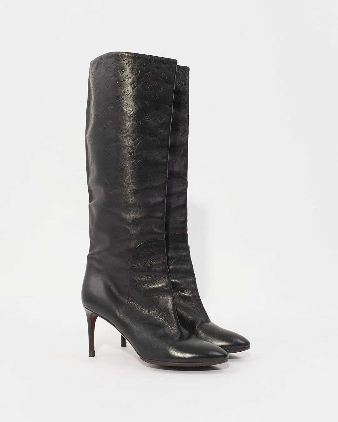 Louis Vuitton Black Leather Monogram Knee High Boots - 39
