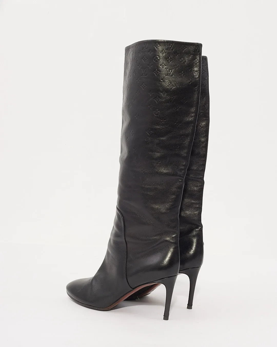Louis Vuitton Black Leather Monogram Knee High Boots - 39