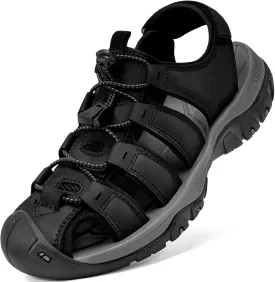 Men's Sport Sandals Closed Toe Leather Hiking Athletic Walking Outdoor Beach Trail River Fishing Water Shoes Lightweight Comfortable Waterproof