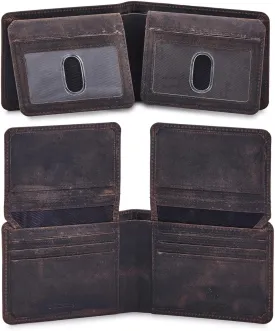 Mens Wallet Real Leather Bifold RFID Blocking High Capacity Card Case with 2 ID Window in Gift Box (Crazy Horse, Coffee)