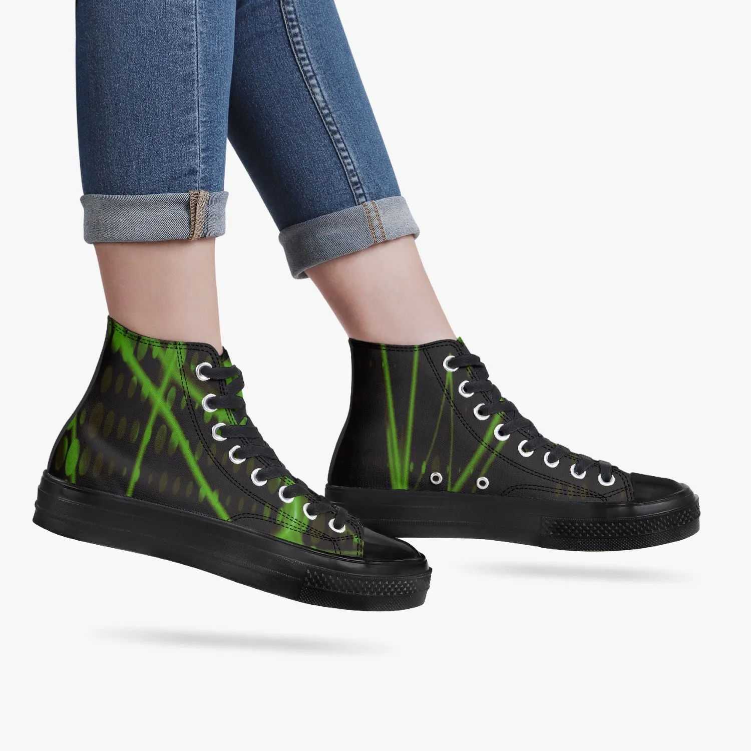 Officially Sexy Green Laser High-Top Canvas Shoes - Black