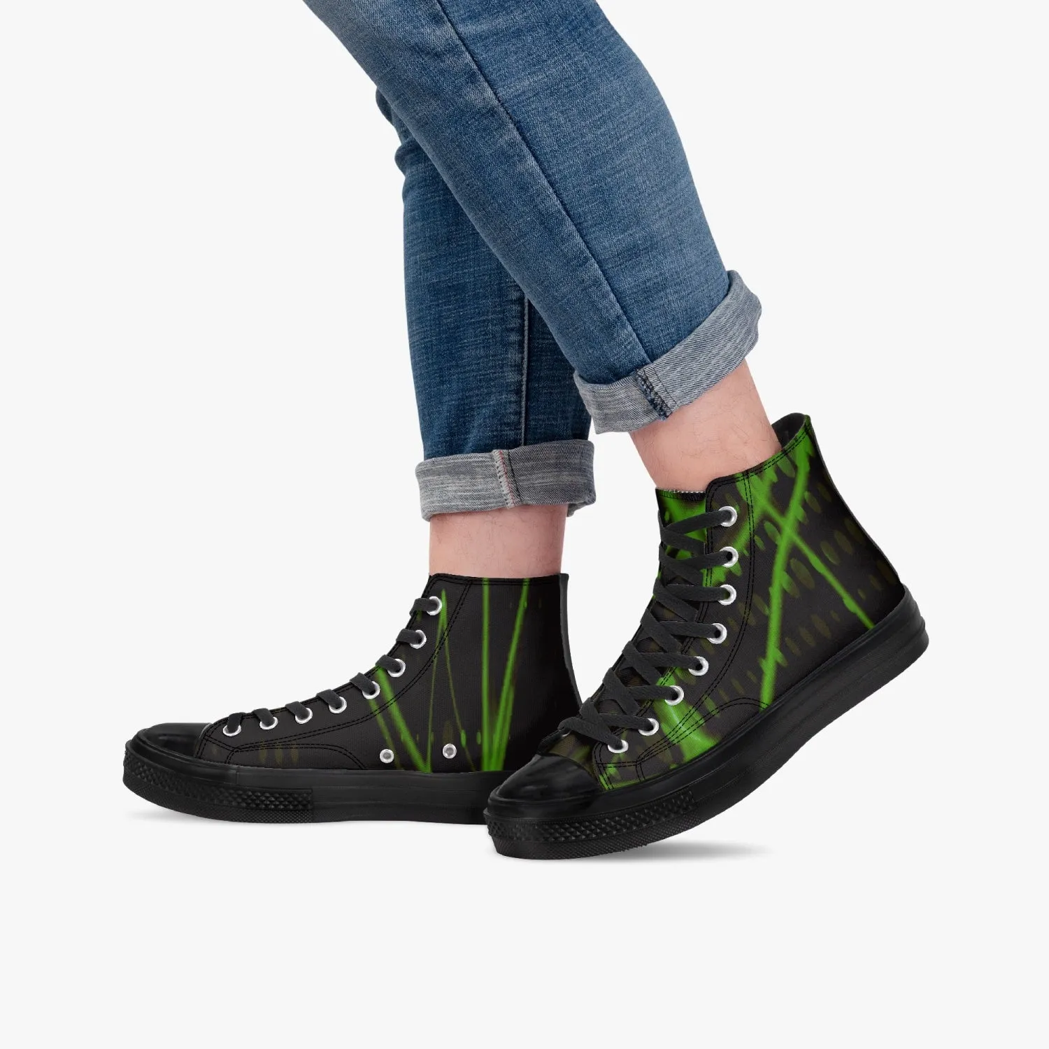 Officially Sexy Green Laser High-Top Canvas Shoes - Black