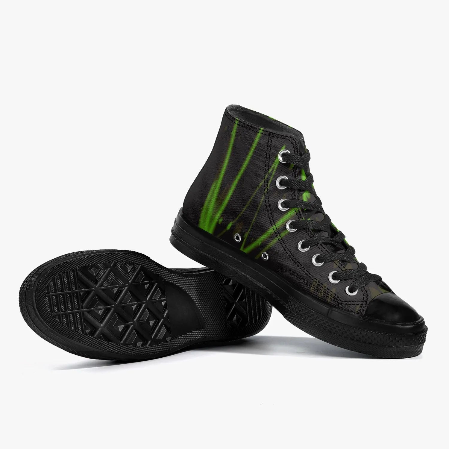 Officially Sexy Green Laser High-Top Canvas Shoes - Black