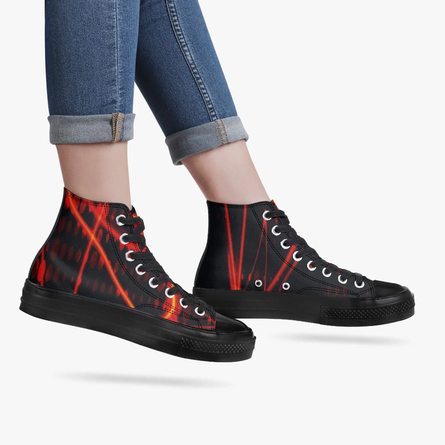 Officially Sexy Orange Laser High-Top Canvas Shoes - Black