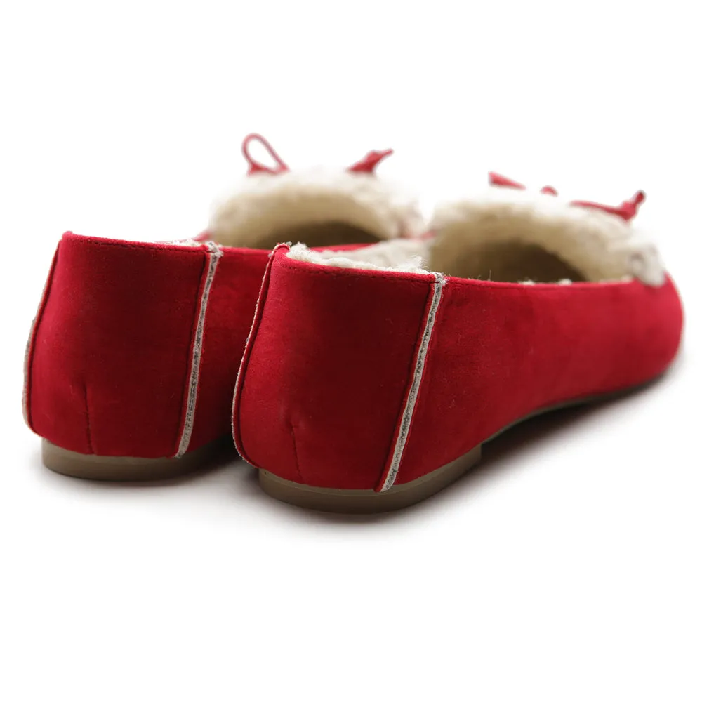 Ollio Women's Shoe Faux Suede Fur Lining Ribbon Ballet Flat