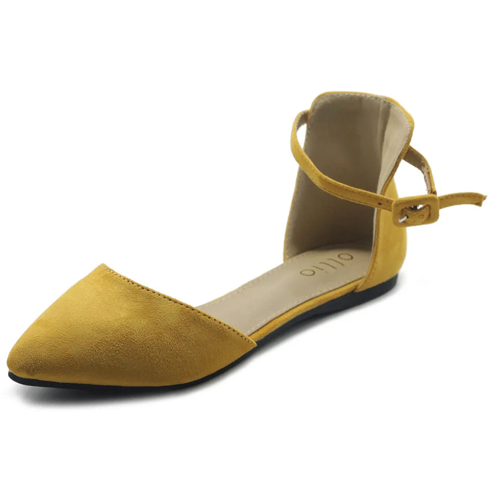 Ollio Women's Shoes Faux Suede Ankle Straps D'Orsay Pointed Toe Ballet Flats