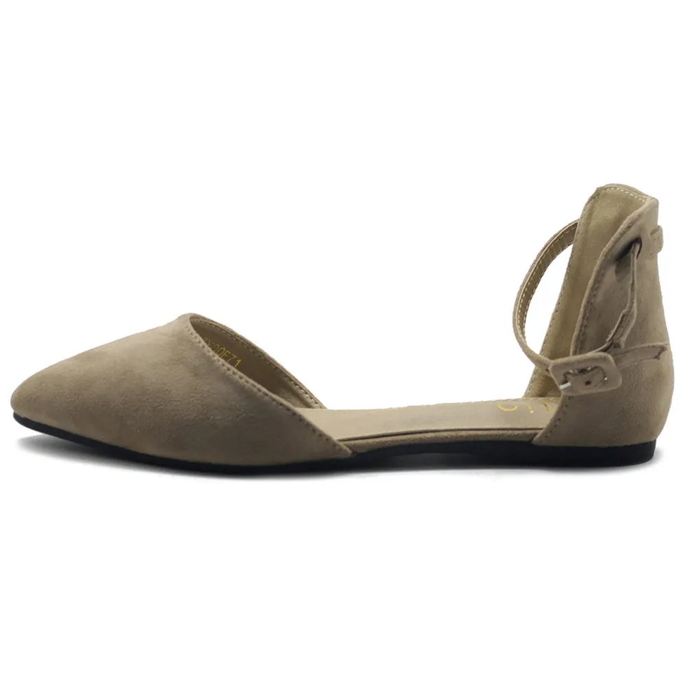Ollio Women's Shoes Faux Suede Ankle Straps D'Orsay Pointed Toe Ballet Flats