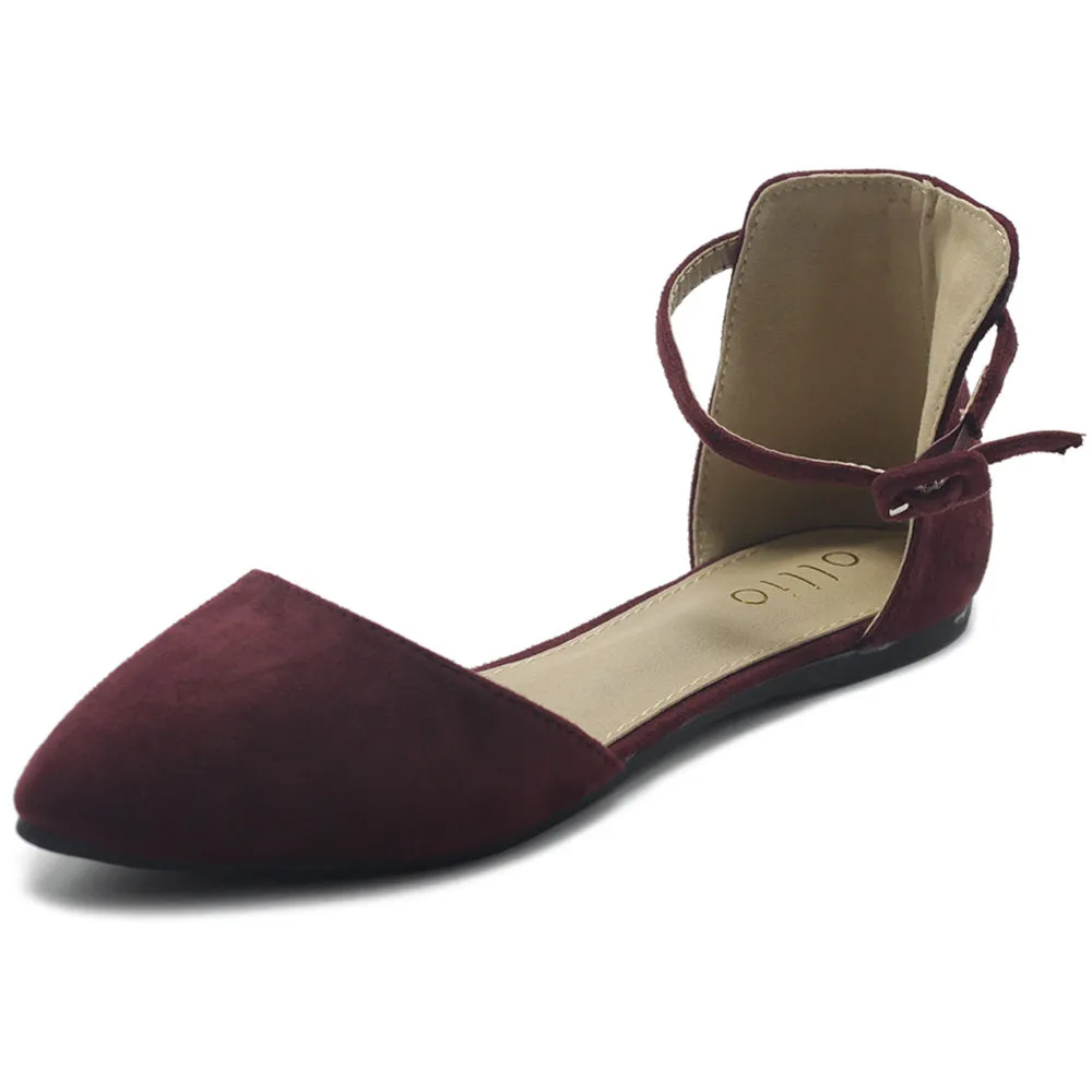 Ollio Women's Shoes Faux Suede Ankle Straps D'Orsay Pointed Toe Ballet Flats