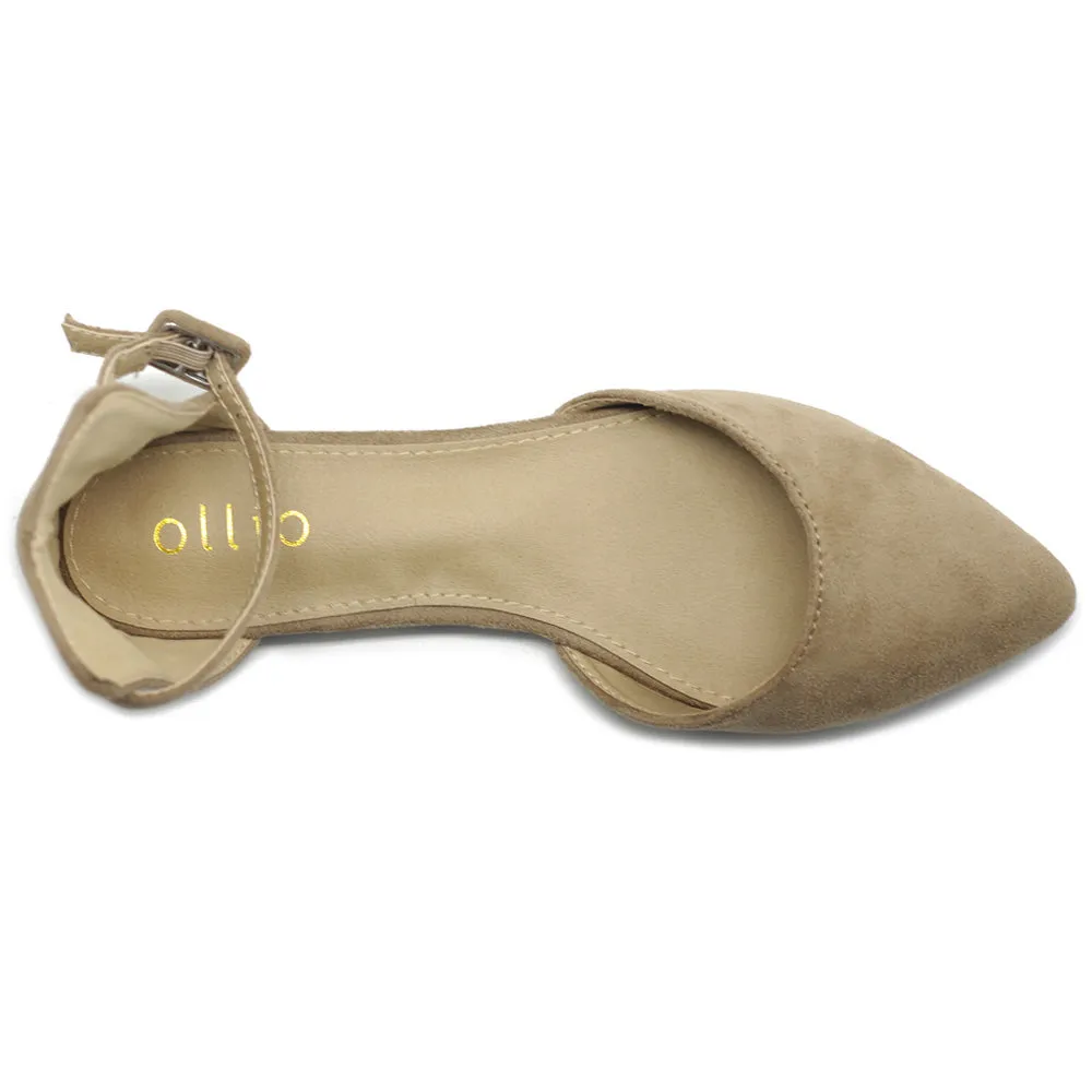 Ollio Women's Shoes Faux Suede Ankle Straps D'Orsay Pointed Toe Ballet Flats