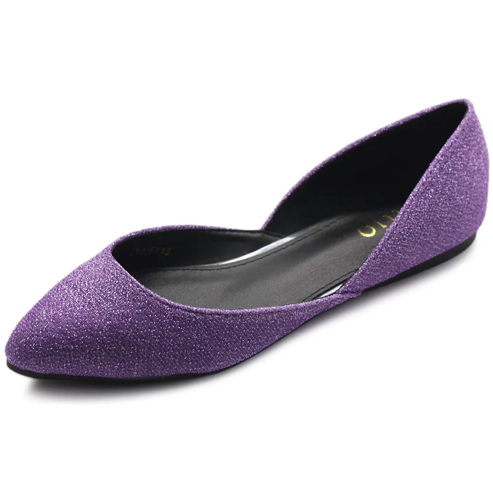 Ollio Women's Shoes Glitter Casual Comfort Light Pointed Toe Ballet Flats F112