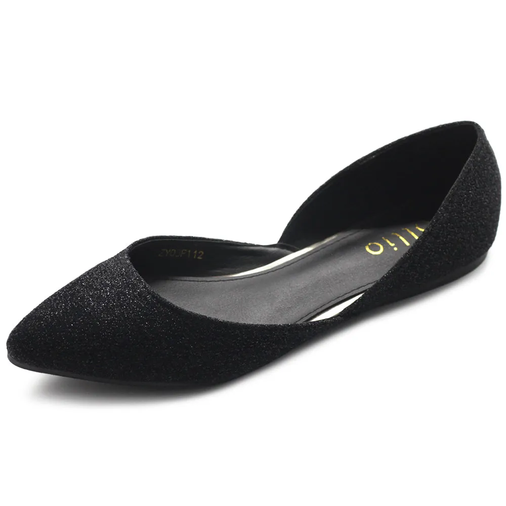 Ollio Women's Shoes Glitter Casual Comfort Light Pointed Toe Ballet Flats F112