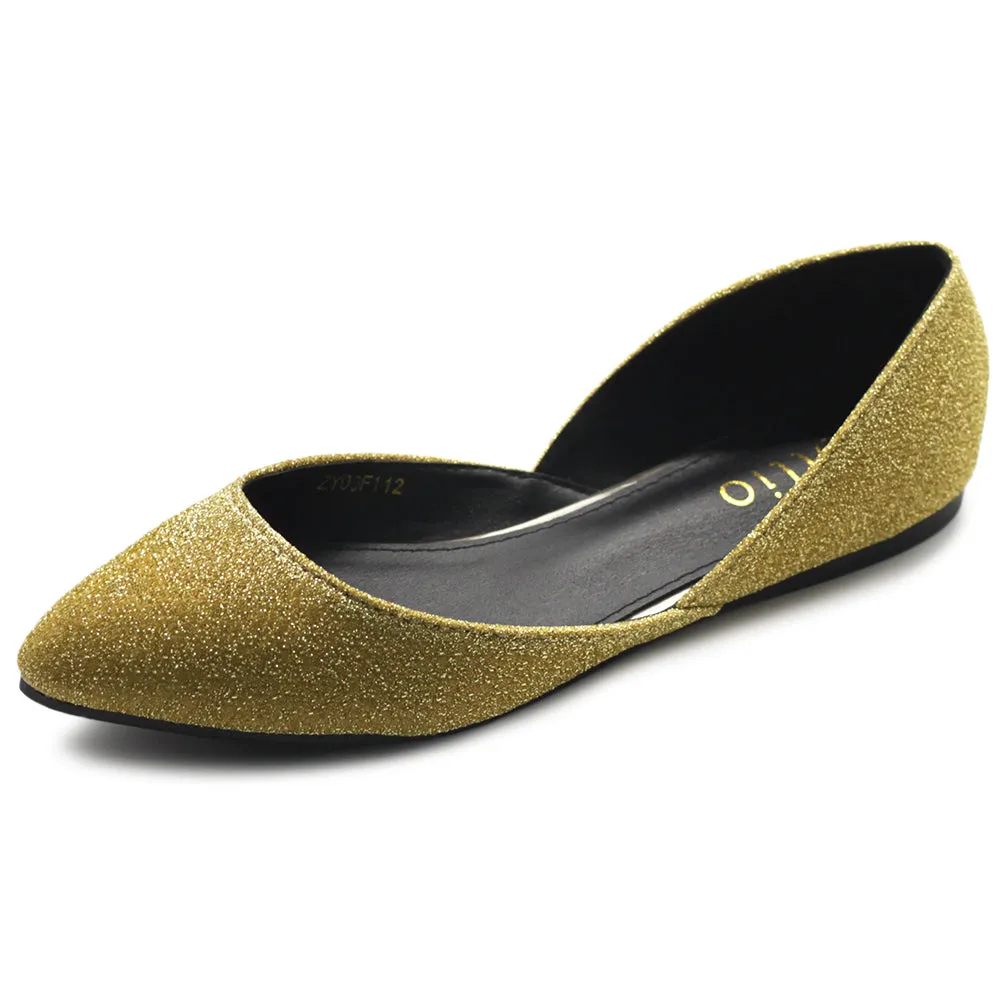 Ollio Women's Shoes Glitter Casual Comfort Light Pointed Toe Ballet Flats F112