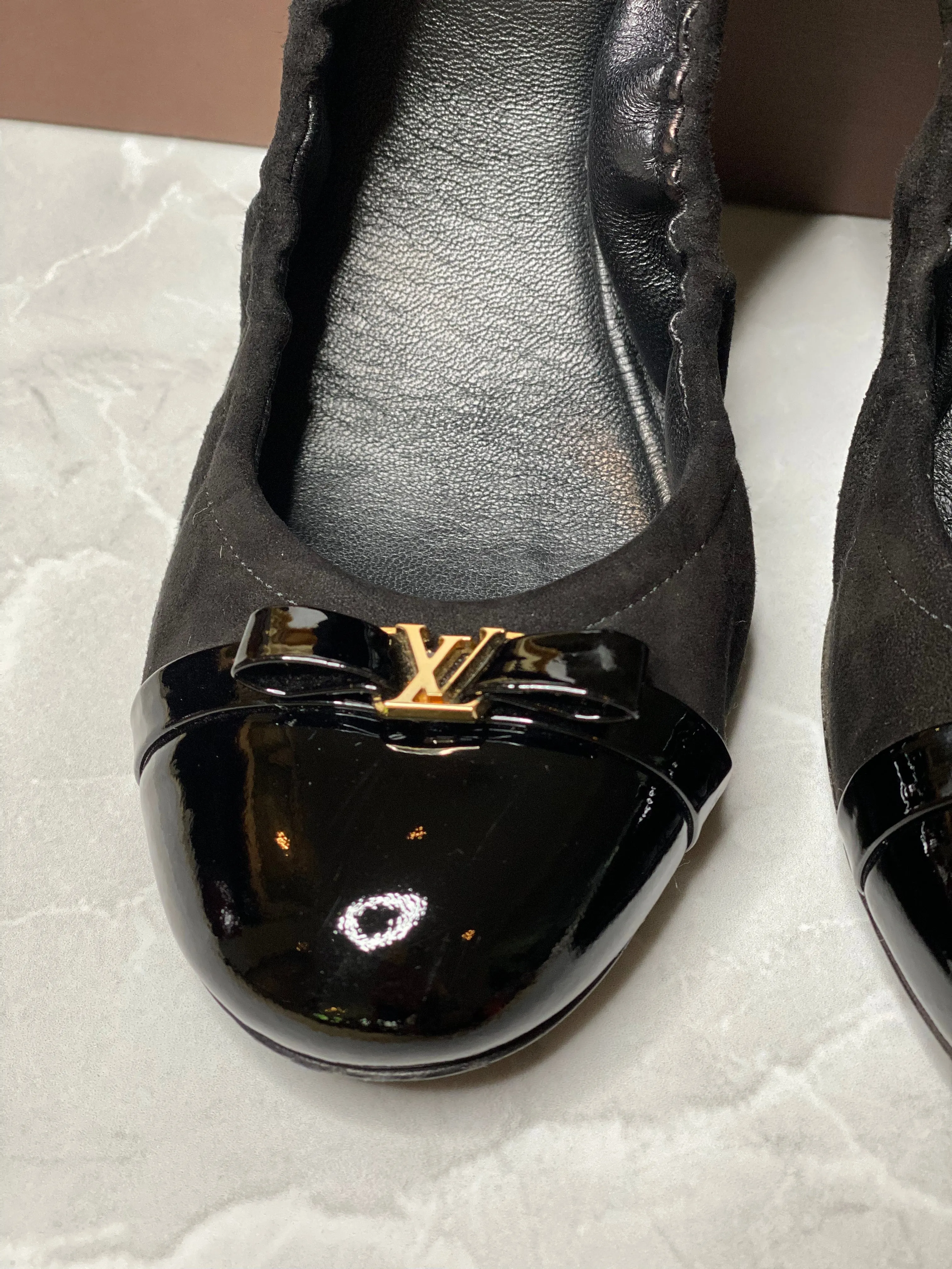 Patent Leather & Suede Oxford Ballerina Flats