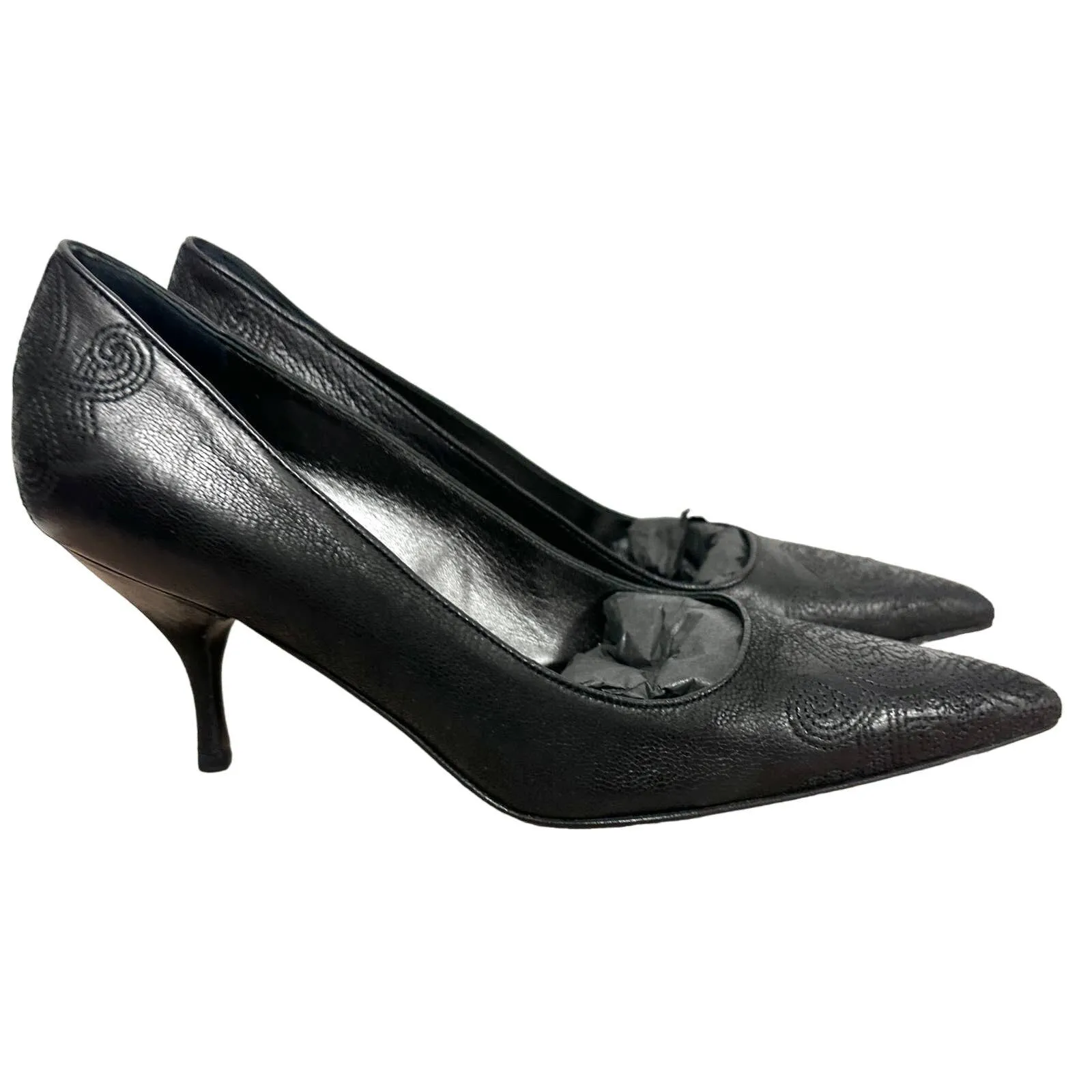 Prada Calzature Donna NIB vtg Stiletto heels nero black Perf Size 37.5/7.5 RARE