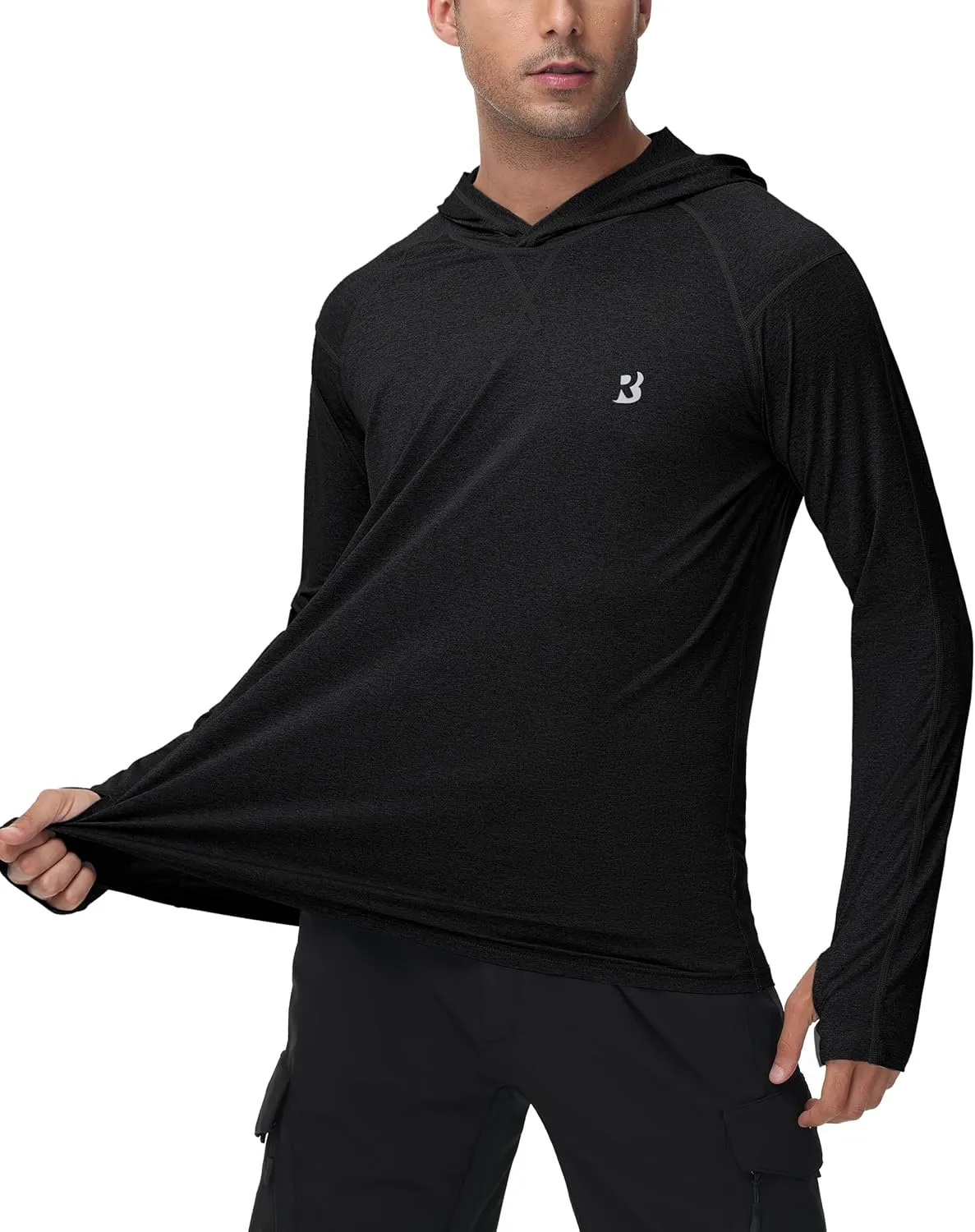 Roadbox Mens UPF 50  Fishing Shirts, Long Sleeve UV Sun Hoodie, Hiking Running Swim Athletic Workout Shirt