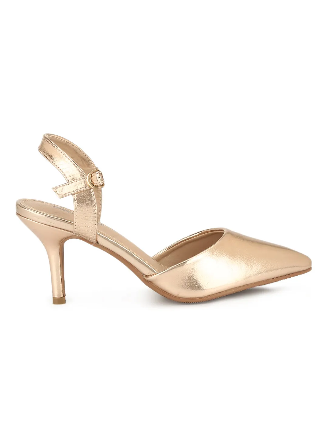 Rose Gold Cone Pump Ankle Strap Stiletto Heels