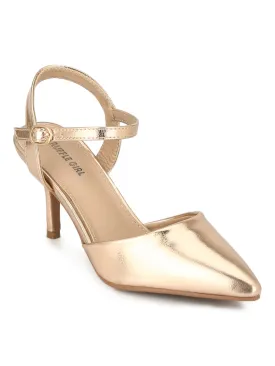 Rose Gold Cone Pump Ankle Strap Stiletto Heels