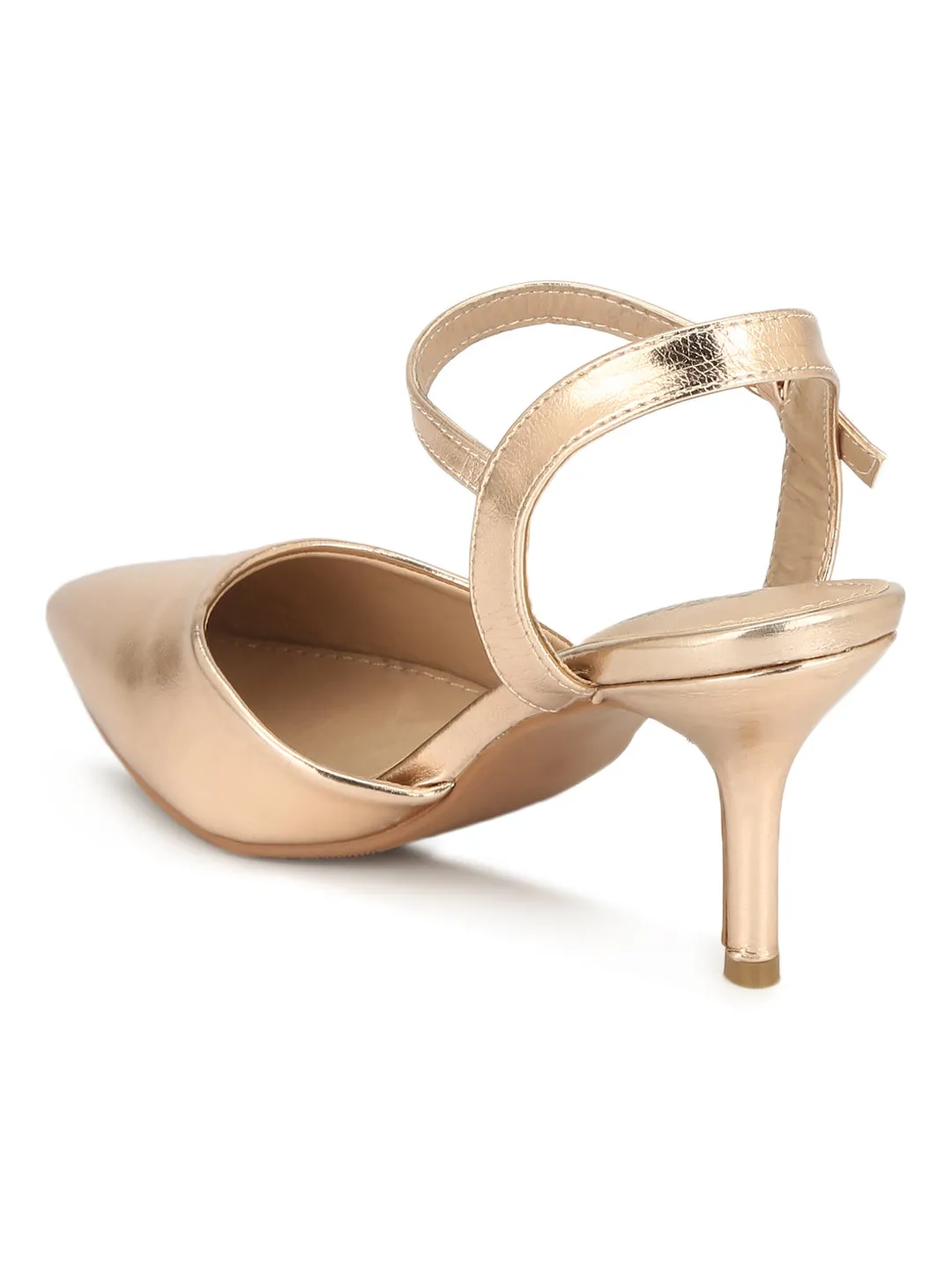Rose Gold Cone Pump Ankle Strap Stiletto Heels