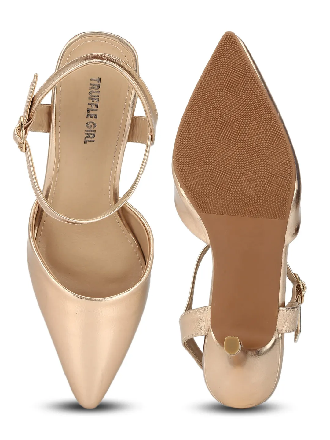 Rose Gold Cone Pump Ankle Strap Stiletto Heels